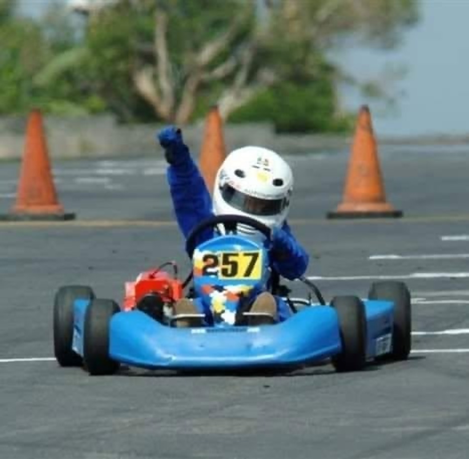 First karting win — fist pump in kart 257